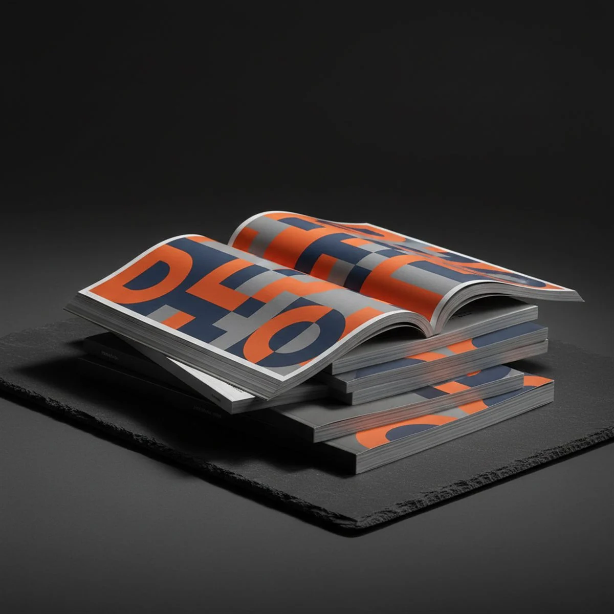 Corporate drukwerk: magazines en brochures in studio-licht