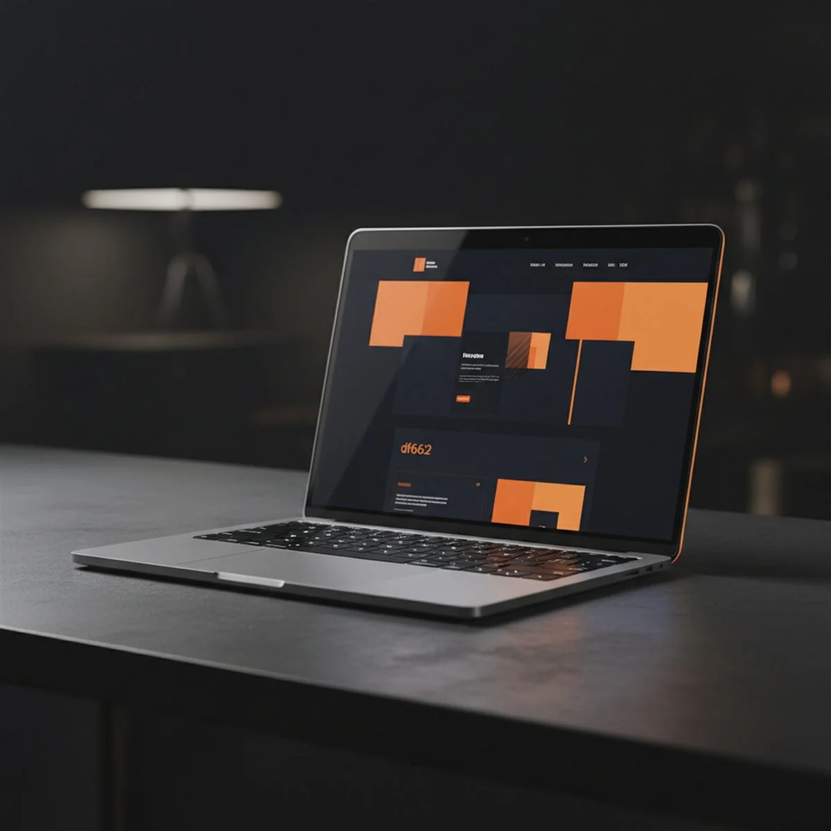 Website op maat: laptop met donkere, chique website met oranje accenten